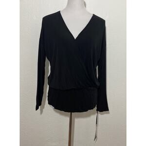 NWT Michael Lauren REVOLVE Seth Drop Shoulder Black jersey Faux Wrap Top Size XS